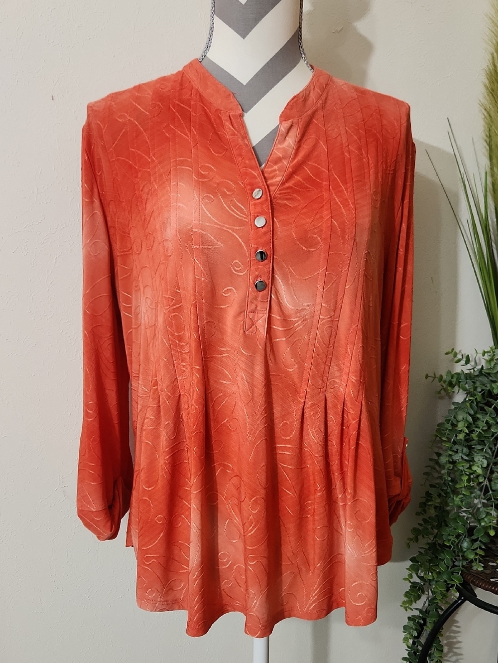 New Directions Coral-Orange Tunic Top Blouse